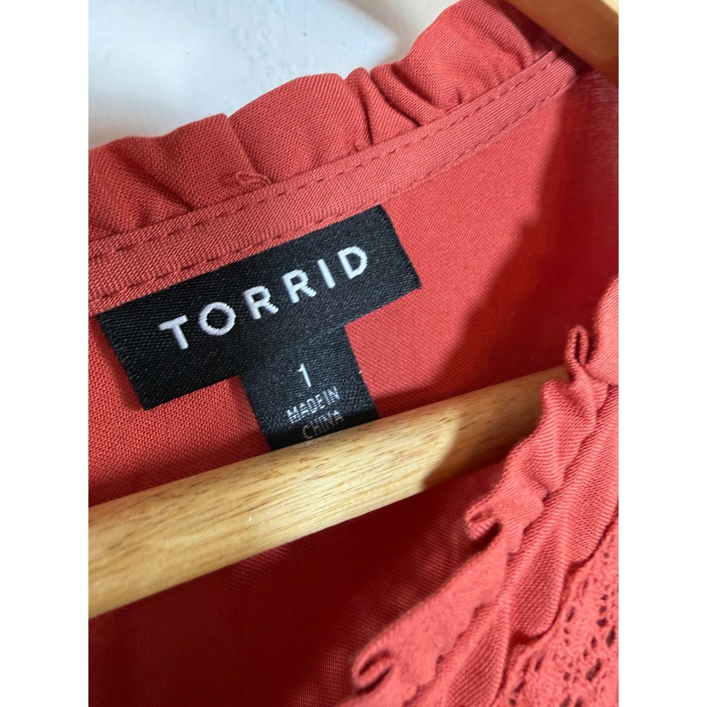 Torrid Lace Eyelet Blouse Sleeveless Top Rust Red Boho Cottagecore Plus Size 1X - Picture 7 of 11